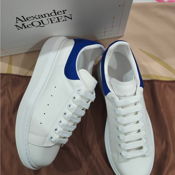 Alexander McQueen Other - Alexander McQueen White Leather Sneakers with Blue Heel Tab